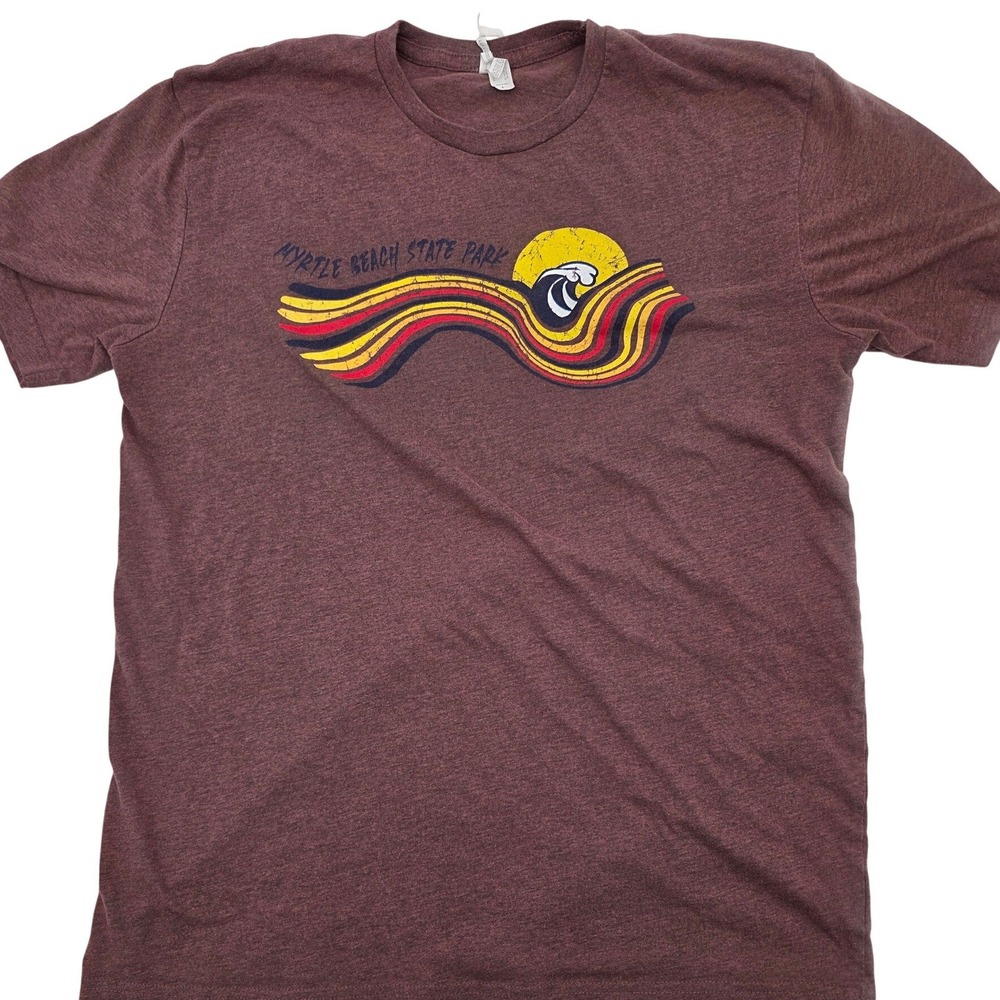 Beach Graphic T-Shirt Mens L Maroon Myrtle Beach State Park‎ Retro Casual